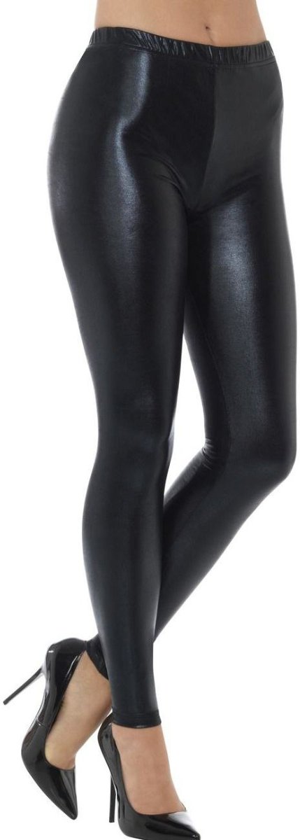 Jaren 80 & 90 Kostuum | Zwarte Metallic Disco Legging Vrouw | Large | Carnaval kostuum | Verkleedkleding